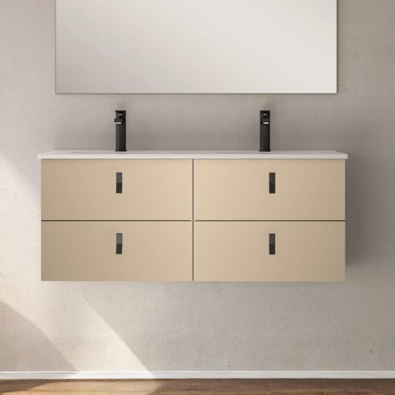 Mobile bagno sospeso doppio lavabo colore cappuccino 4 cassetti 120x45x48H Invicta