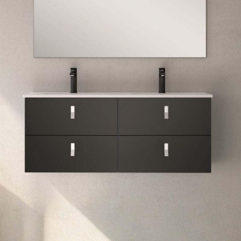 Mobile bagno sospeso doppio lavabo colore nero 4 cassetti 120x45x48H Invicta