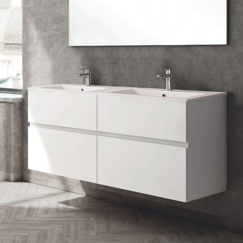 Mobile bagno sospeso doppio lavabo 4 cassetti 140x45x59H colore bianco Londres