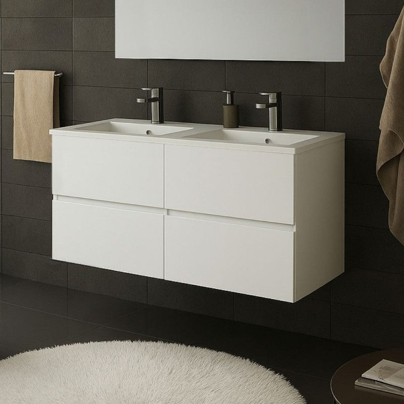 Mobile bagno sospeso doppio lavabo 120x44.6x52H colore bianco Sevilla