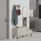 Meuble d'entrée avec meuble à chaussures, miroir et patères couleur cachemire Mila