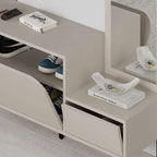 Meuble d'entrée avec meuble à chaussures, miroir et patères couleur cachemire Mila