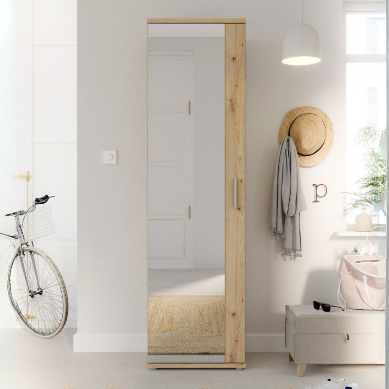 Mobile multiuso scarpiera colore rovere con anta a specchio 50x35x179 Olimpia