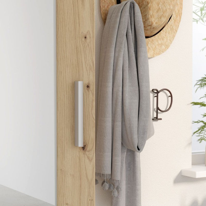Mobile multiuso scarpiera colore rovere con anta a specchio 50x35x179 Olimpia