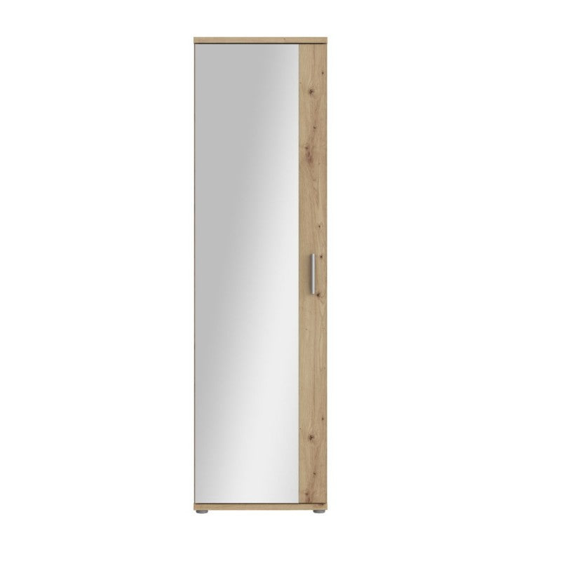 Mobile multiuso scarpiera colore rovere con anta a specchio 50x35x179 Olimpia