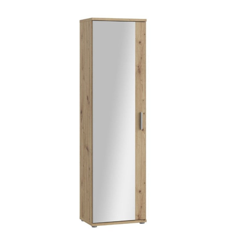 Meuble à chaussures polyvalent couleur chêne avec porte miroir 50x35x179 Olimpia