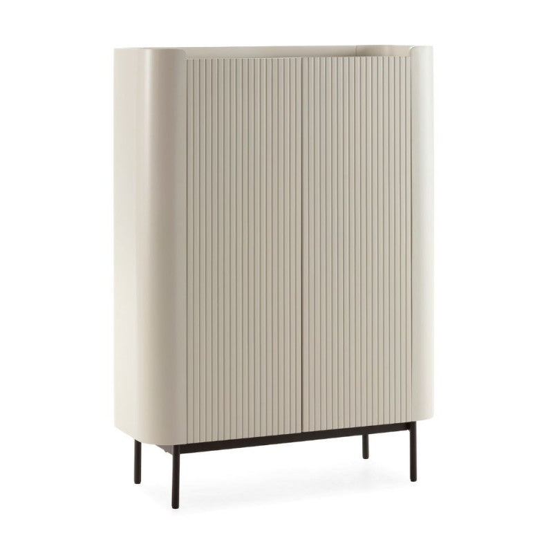 Credenza alta con 2 ante effetto cannettato colore crema 100x40x140H Willa18929