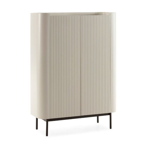 Hoher Buffetschrank mit 2 Flügeltüren in Cannet-Optik, cremefarben, 100x40x140H Willa18929