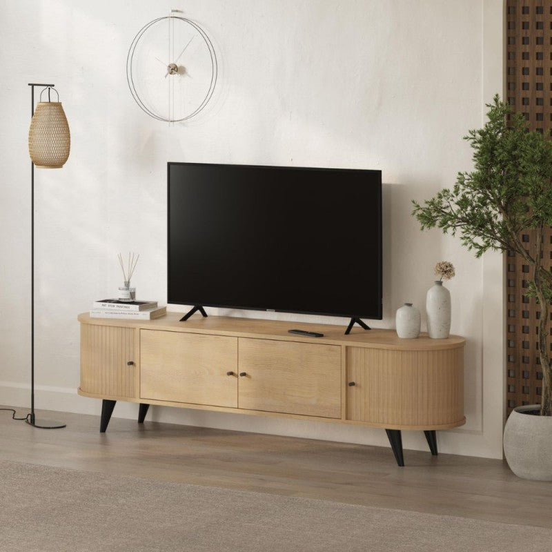 Mobile porta Tv con ante scorrevoli a listelli verticali colore rovere 180x40x52H Gentle