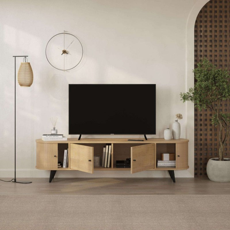 Mobile porta Tv con ante scorrevoli a listelli verticali colore rovere 180x40x52H Gentle
