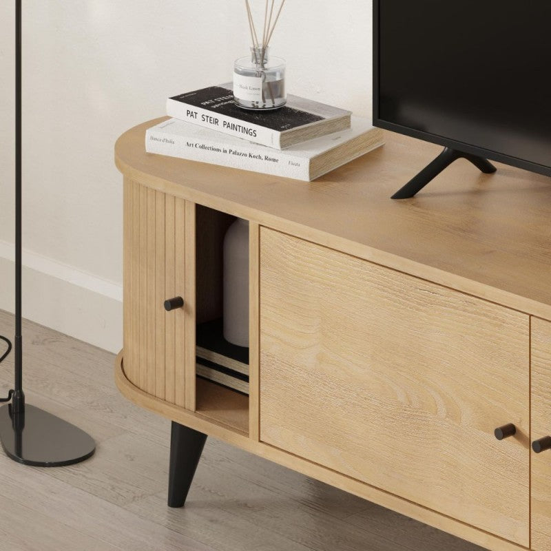 Mobile porta Tv con ante scorrevoli a listelli verticali colore rovere 180x40x52H Gentle