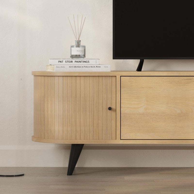 Mobile porta Tv con ante scorrevoli a listelli verticali colore rovere 180x40x52H Gentle