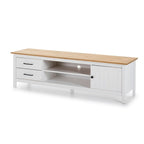 Mobile porta Tv in legno massiccio con 1 anta 2 cassetti colore bianco e pino Miranda 158x40x47H