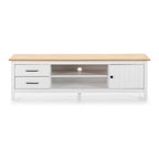 Mobile porta Tv in legno massiccio con 1 anta 2 cassetti colore bianco e pino Miranda 158x40x47H
