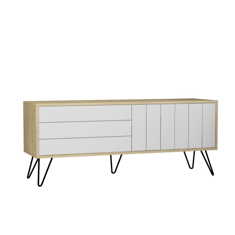 Mobile porta Tv struttura rovere con 2 ante a ribalta bianche 139.6x35.6x57.5H Picadilly