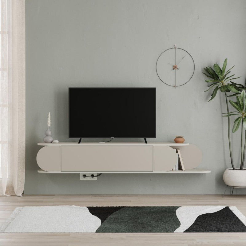 Mobile porta Tv sospeso con anta a ribalta e vano a giorno colore cashmere Tone