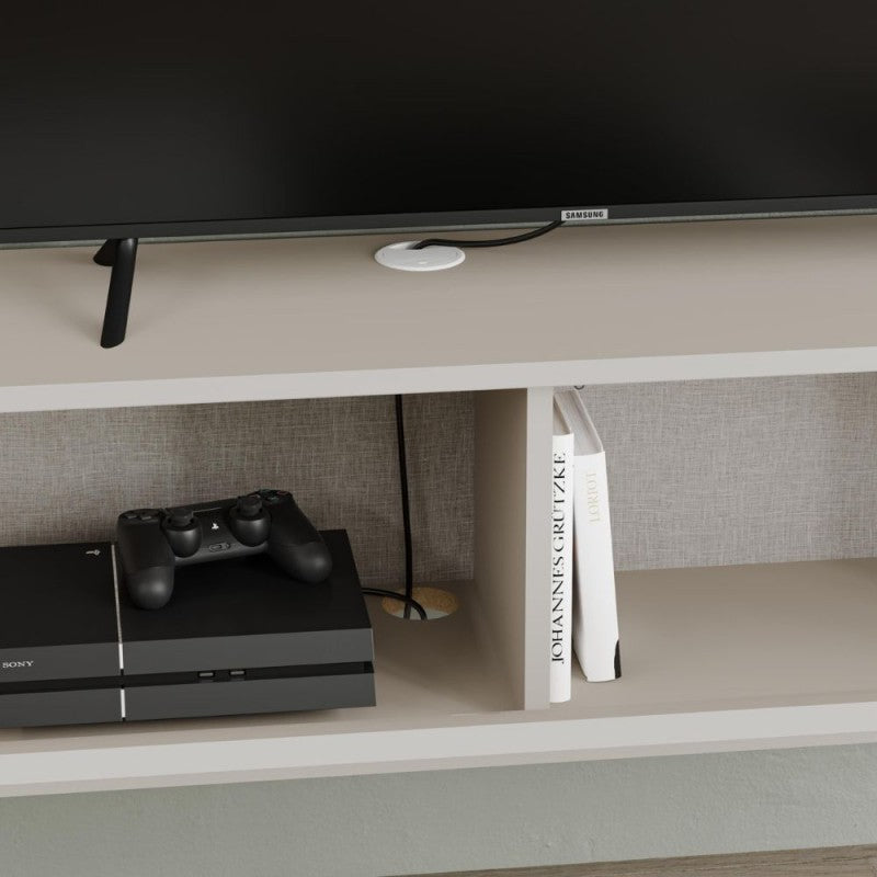 Mobile porta Tv sospeso con anta a ribalta e vano a giorno colore cashmere Tone