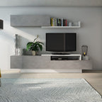 Meuble TV 8059 avec 3 portes abattantes coloris ciment et blanc
