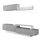 Meuble TV 8059 avec 3 portes abattantes coloris ciment et blanc