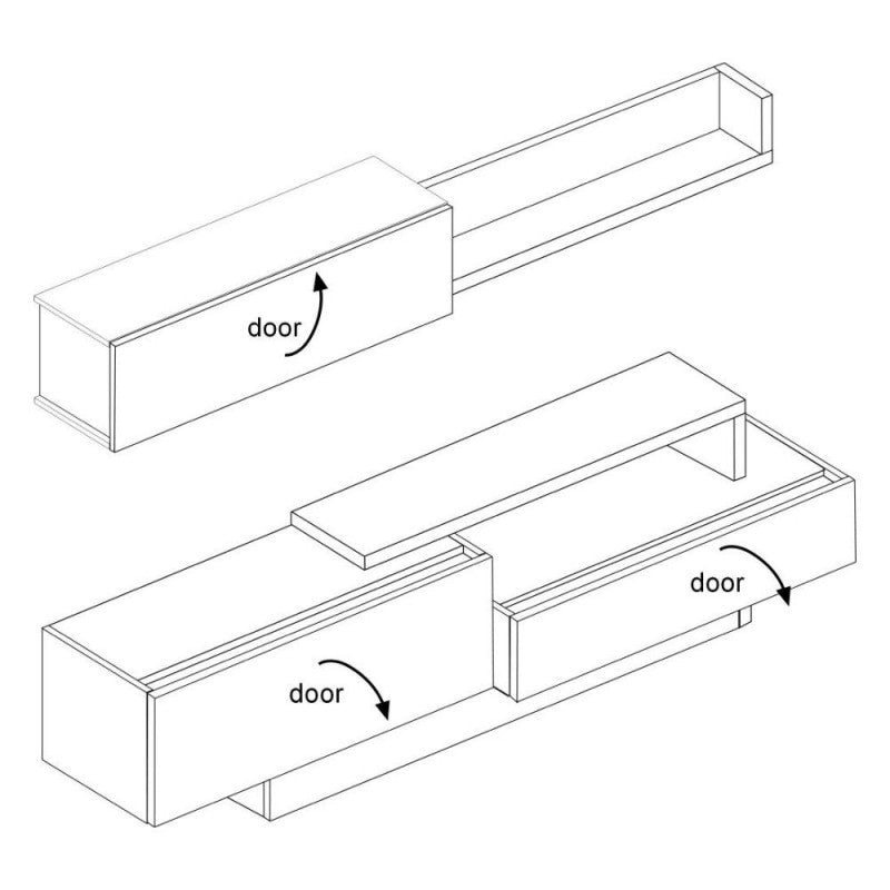Meuble TV 8059 avec 3 portes abattantes coloris ciment et blanc