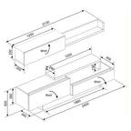 Meuble TV 8059 avec 3 portes abattantes coloris ciment et blanc