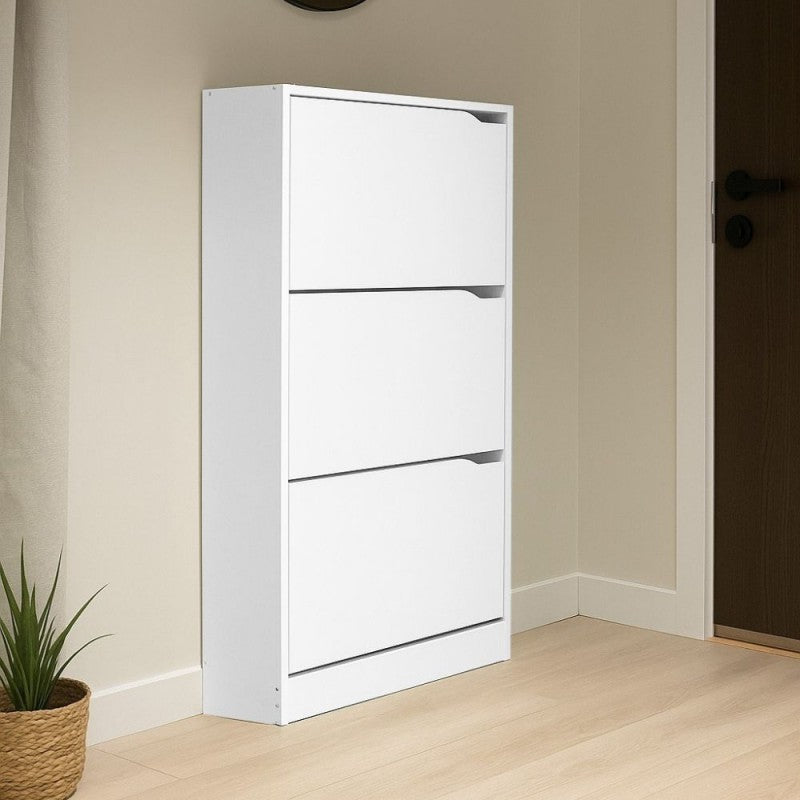 Scarpiera 3 ante a ribalta doppio vano 63x24x115H colore bianco Manolo