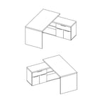 Bureau d'angle réversible blanc brillant et chêne Cadiz 140x120x75H Zenzero