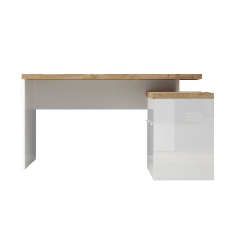 Scrivania angolare reversibile bianco lucido e rovere Cadiz 140x120x75H Zenzero