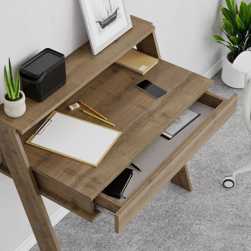 Scrivania da parete con cassetto 94 cm colore noce Cowork