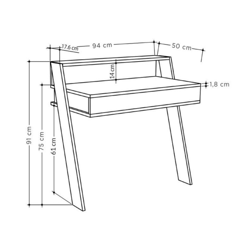 Scrivania da parete con cassetto 94 cm colore noce Cowork