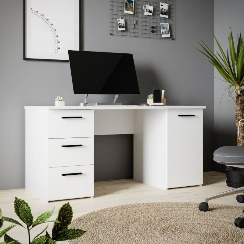 Scrivania con 3 cassetti e un’anta 138x60x75 colore bianco Domitilla 