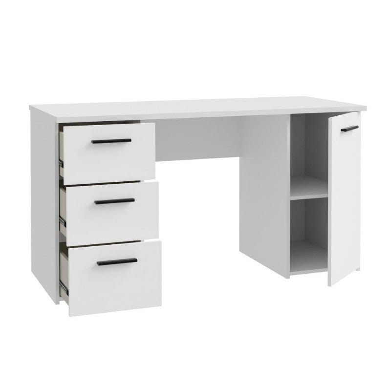 Bureau 3 tiroirs et 1 porte 138x60x75 coloris blanc Domitilla