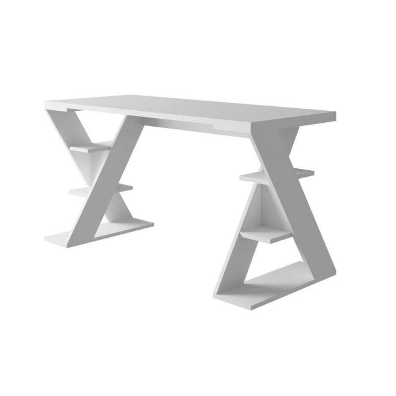 Bureau à pieds en X et rangements intégrés 137x60x75 coloris blanc Papillon