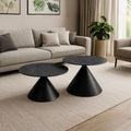 Set 2 tavolini da salotto rotondi con piano effetto marmo nero e gambe in metallo nero Punto