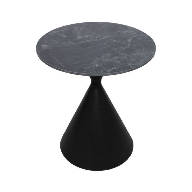 Set 2 tavolini da salotto rotondi con piano effetto marmo nero e gambe in metallo nero Punto