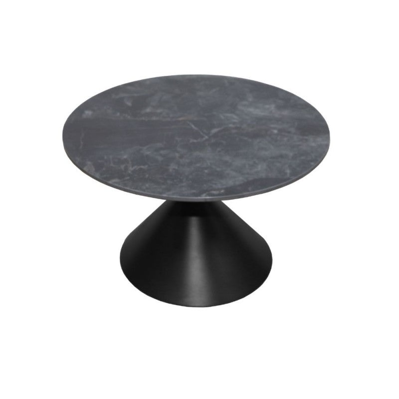 Lot de 2 tables basses rondes avec plateau effet marbre noir et pieds en métal noir Punto