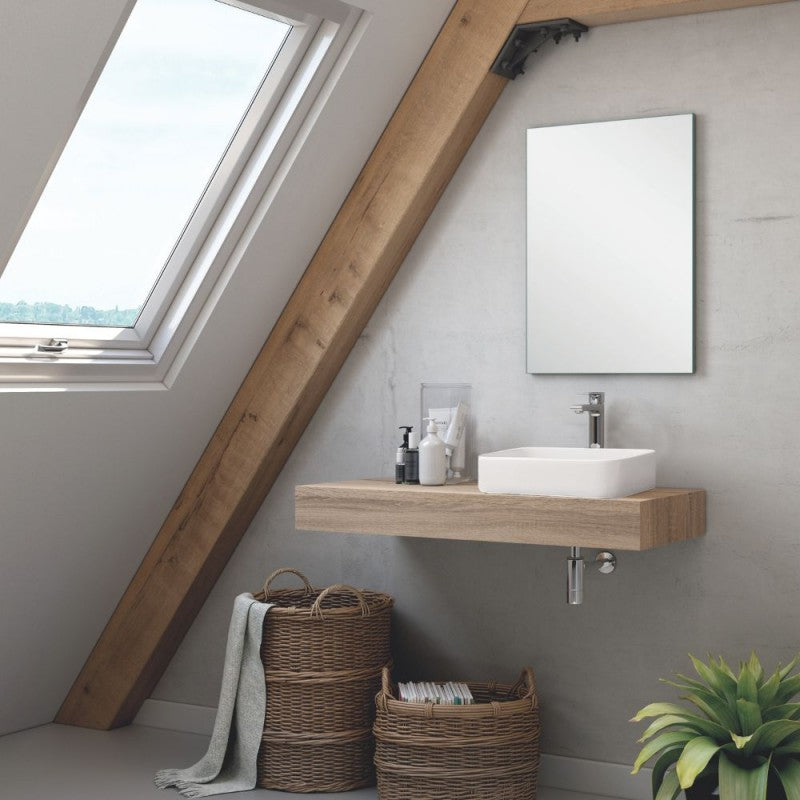 Mobile bagno sospeso con lavabo da appoggio rovere Cambrian 120x45x12H Ely