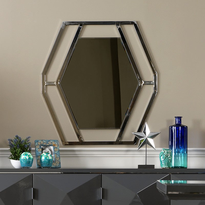 Miroir hexagonal en métal chromé Enzio