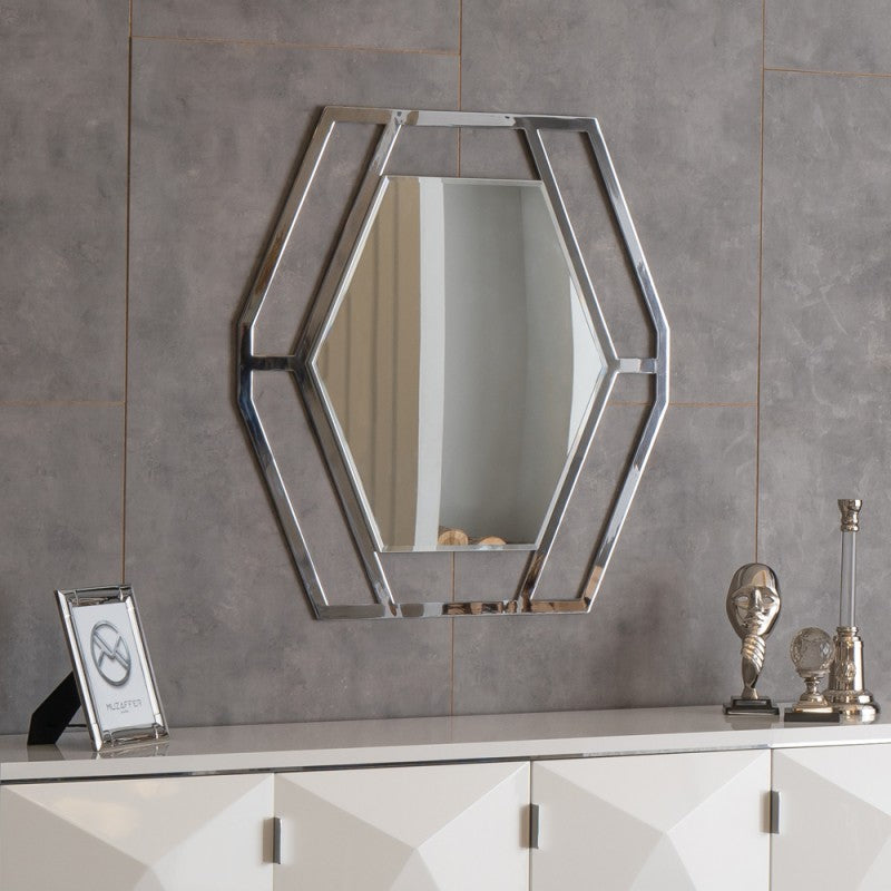 Miroir hexagonal en métal chromé Enzio