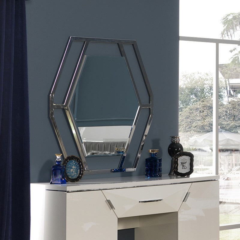 Miroir hexagonal en métal chromé Enzio