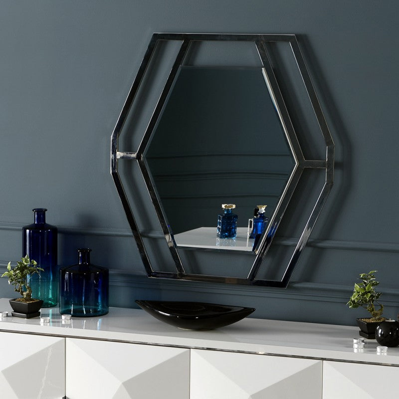 Miroir hexagonal en métal chromé Enzio