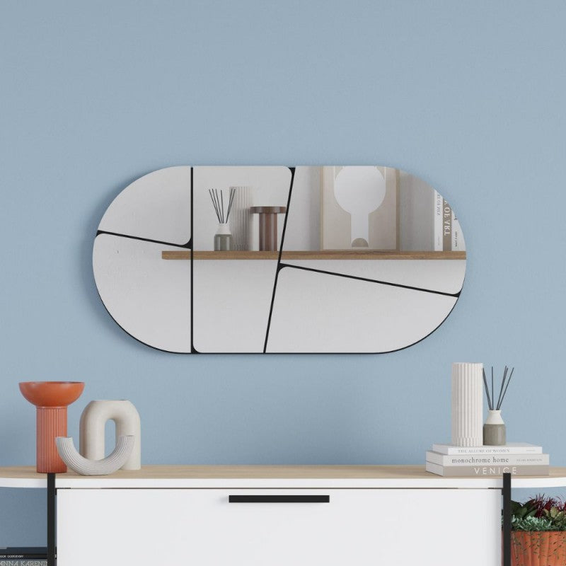 Specchio ovale da parete con design astratto e fondo nero 80x40H Otis
