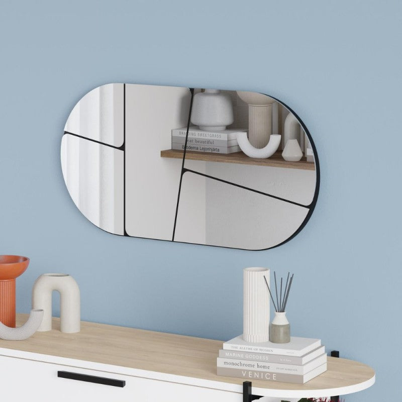 Specchio ovale da parete con design astratto e fondo nero 80x40H Otis