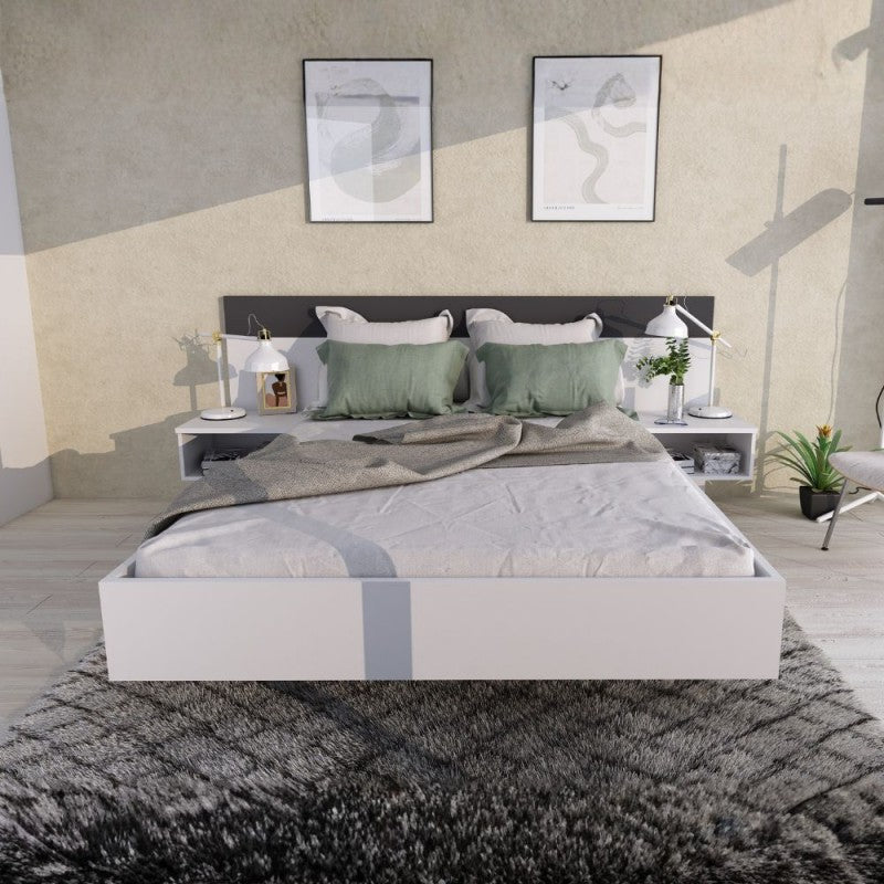 Letto francese 1514 sospeso con comodini integrati colore bianco e antracite