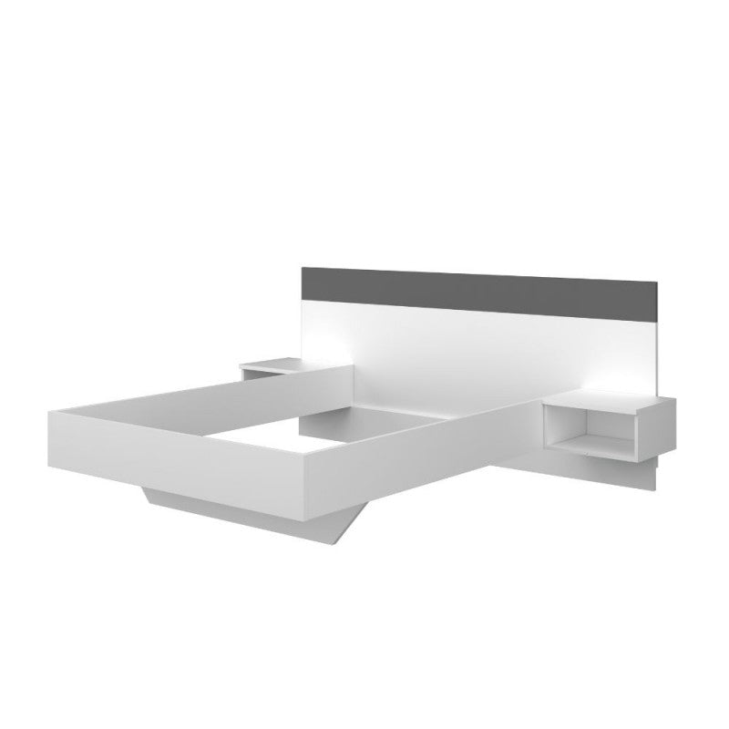Lit français suspendu 1514 avec tables de chevet intégrées couleur blanc et anthracite