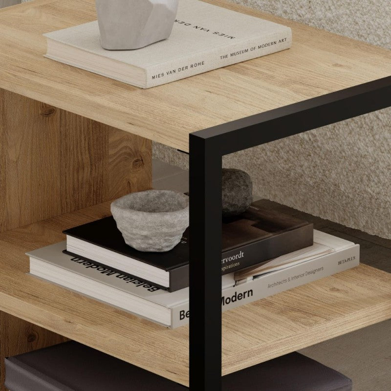 Tavolino con ripiano e dettaglio frontale nero colore rovere Echo