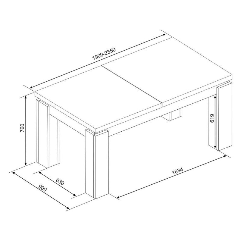 Table extensible 1475 avec rallonge centrale couleur noyer 190x90x76H