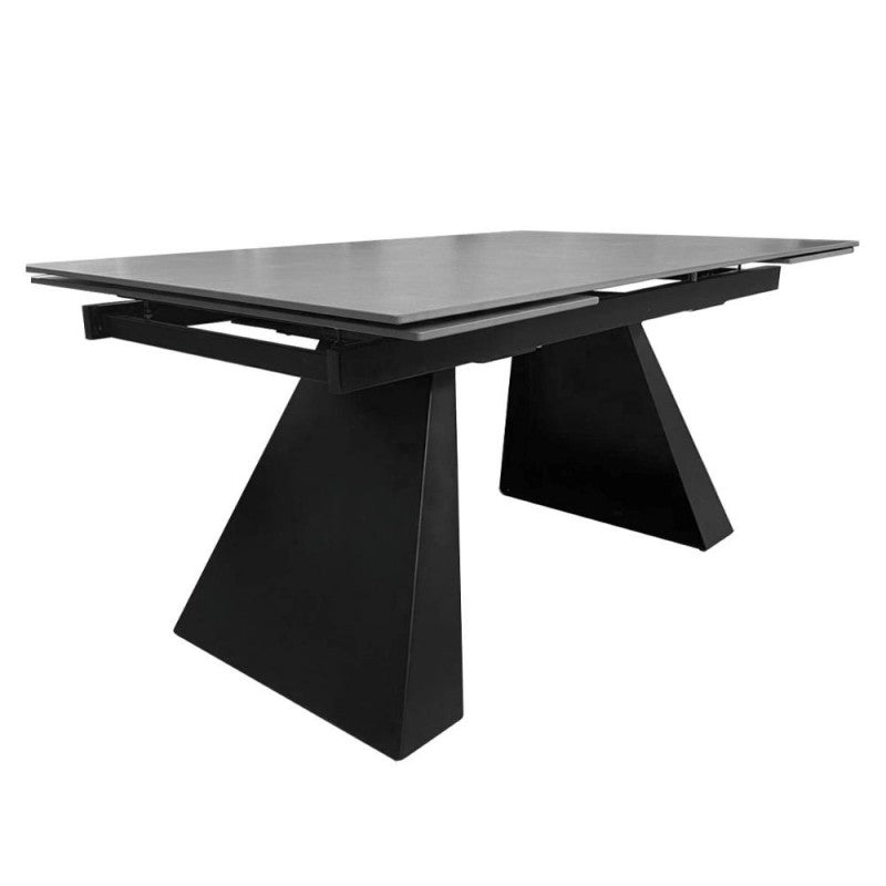 Ausziehtisch 160x90 cm mit Keramikplatte in Oxid-Optik und schwarzem Metallgestell - Ariel