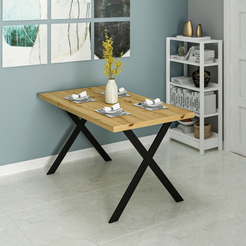 Tavolo fisso rettangolare colore rovere 139x80x76H gambe in metallo nero Brayn