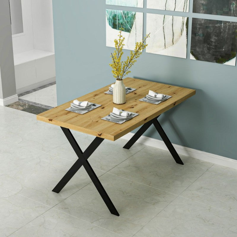 Tavolo fisso rettangolare colore rovere 139x80x76H gambe in metallo nero Brayn